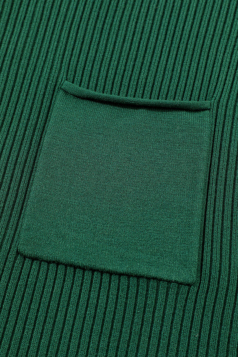 Ribbed Mock Neck Patch Pocket Drop Shoulder Short Sleeve Sweater